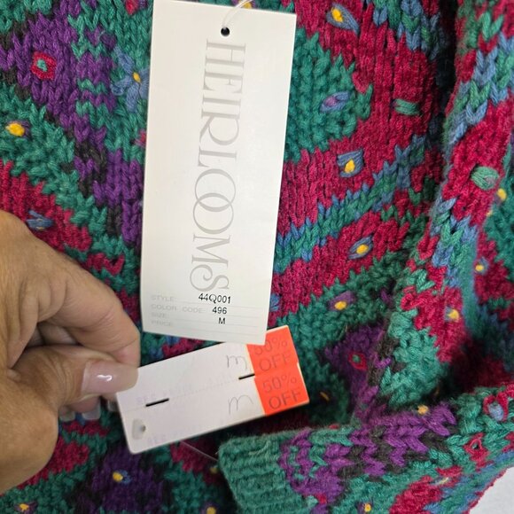 80s Handknit Sweater Size Medium Boho Cottage Geometric Vintage Deadstock - Picture 4 of 6